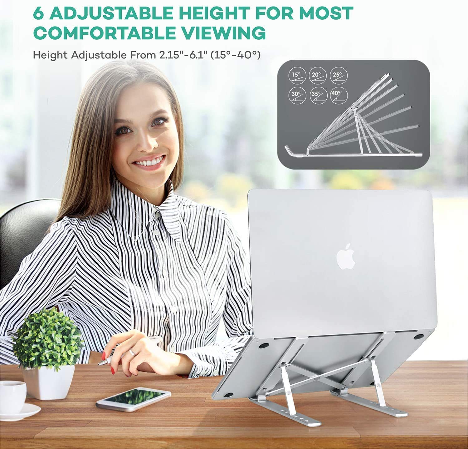 Galaxsia 6-Angle Adjustable Laptop Stand | Aluminum Ergonomic Foldable Laptop Riser for Desk, Compatible with MacBook, HP, Dell, Lenovo & All Notebooks (Grey) 4