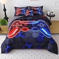 Vista 20 de JQinHome Juego de edredón individual para jugadores para niños y niñas, juego de ropa de cama de 6 piezas en una bolsa 3D de videojuegos - Edredón