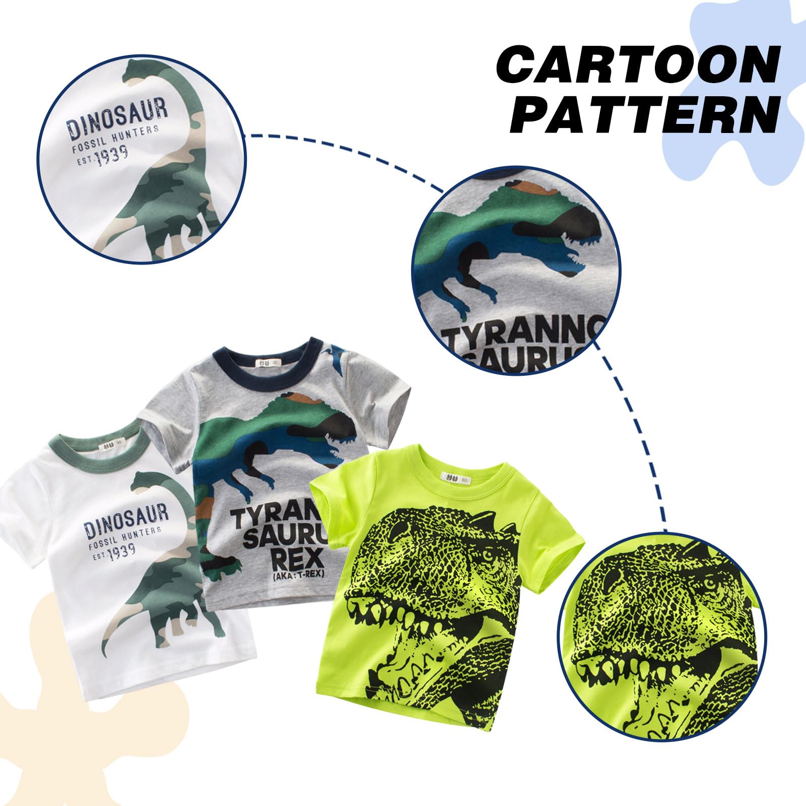 T-Shirt Bambino Maglietta a Maniche Corte Bambini Set di 3 Estate Cotone Escavatori Tshirt Magliette Bambino Ragazzo per 2-7 Anni