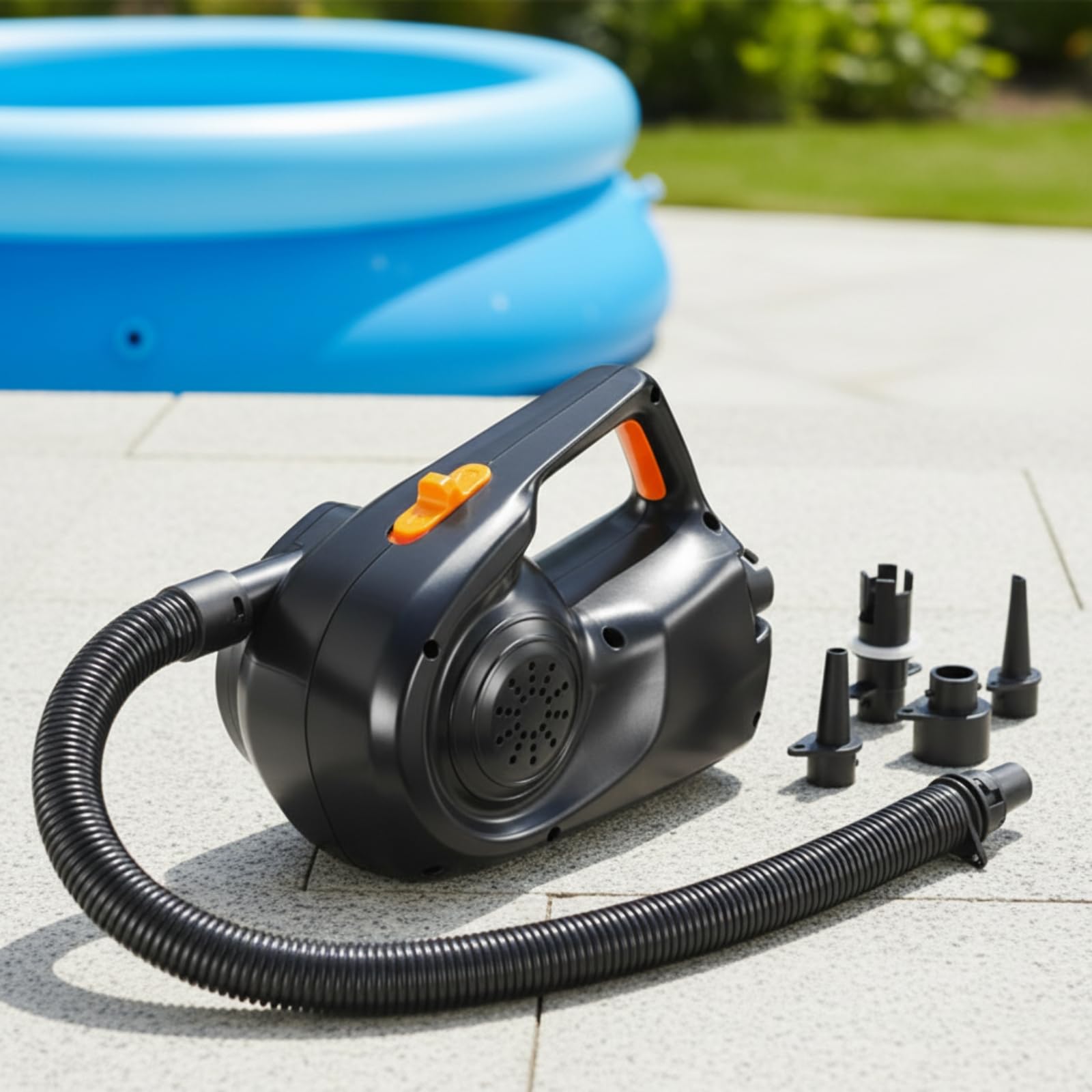 Qianly Inflador Eléctrico con Tubo Flexible Portátil Bomba Eléctrica Compacto para Camping, Piscina