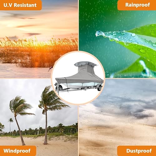 Miniatura 6 de iCOVER - Cubierta de barco T-Top para consola central de 17 a 19 pies de largo con techo T TOP, poliéster de grado marino resistente 600D,