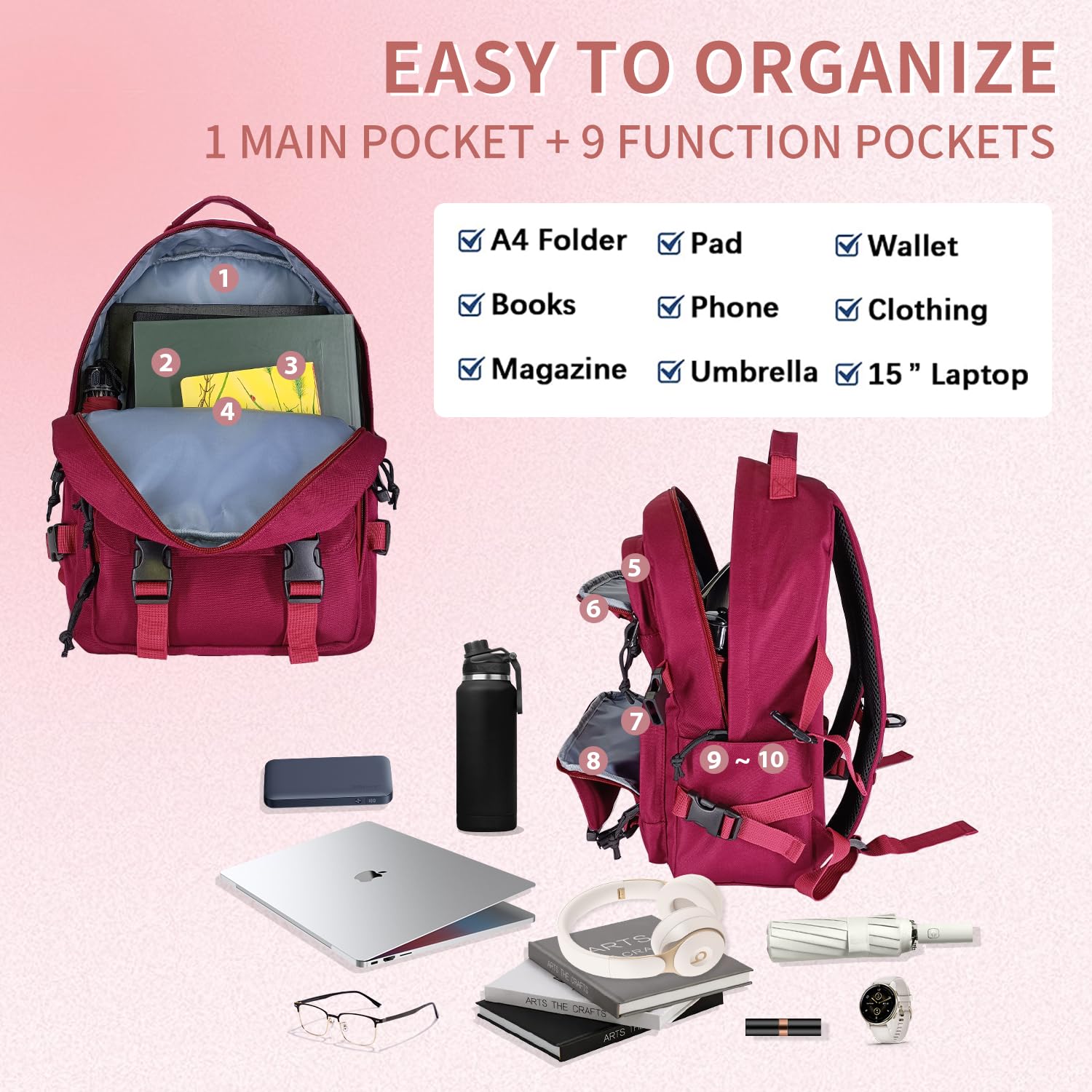 Oreunik Zaino Casual,Zaino Uomo Donna Leggero Zaini Impermeabile per bagaglio Porta PC 15,6 Viaggio Lavoro Scuola Affari Palestra