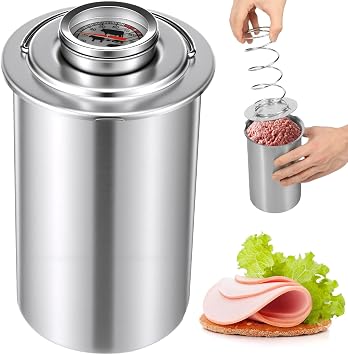 Stainless Steel Ham Maker Meat Press Cooker with Thermometer Homemade Deli Meat Press Mold Large Capacity 1kg Cooker for Ham Bacon Lunch Kitchen Tool