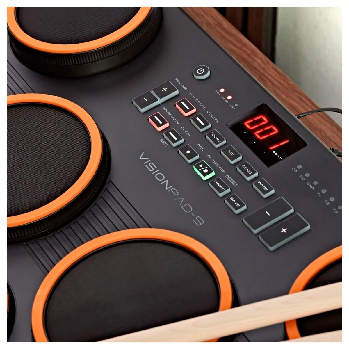 VISIONPAD-9 Batería Electrónica de Sobremesa Tambor Digital de Malla Portátil - Bateria Electrica Compacta con 7 Pads, 2 Pedales y Baquetas - Electronic Drum Kit Negro