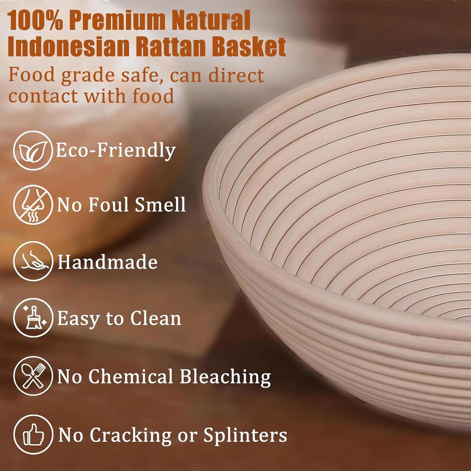 SYFUNLV Kit Boulanger 13 Pièces,Panier Rond en Rotin,Paniers à Pain en Rotin Naturel Faits Main,Panier de Fermentation pour Pain Maison,pour Pain et Levain