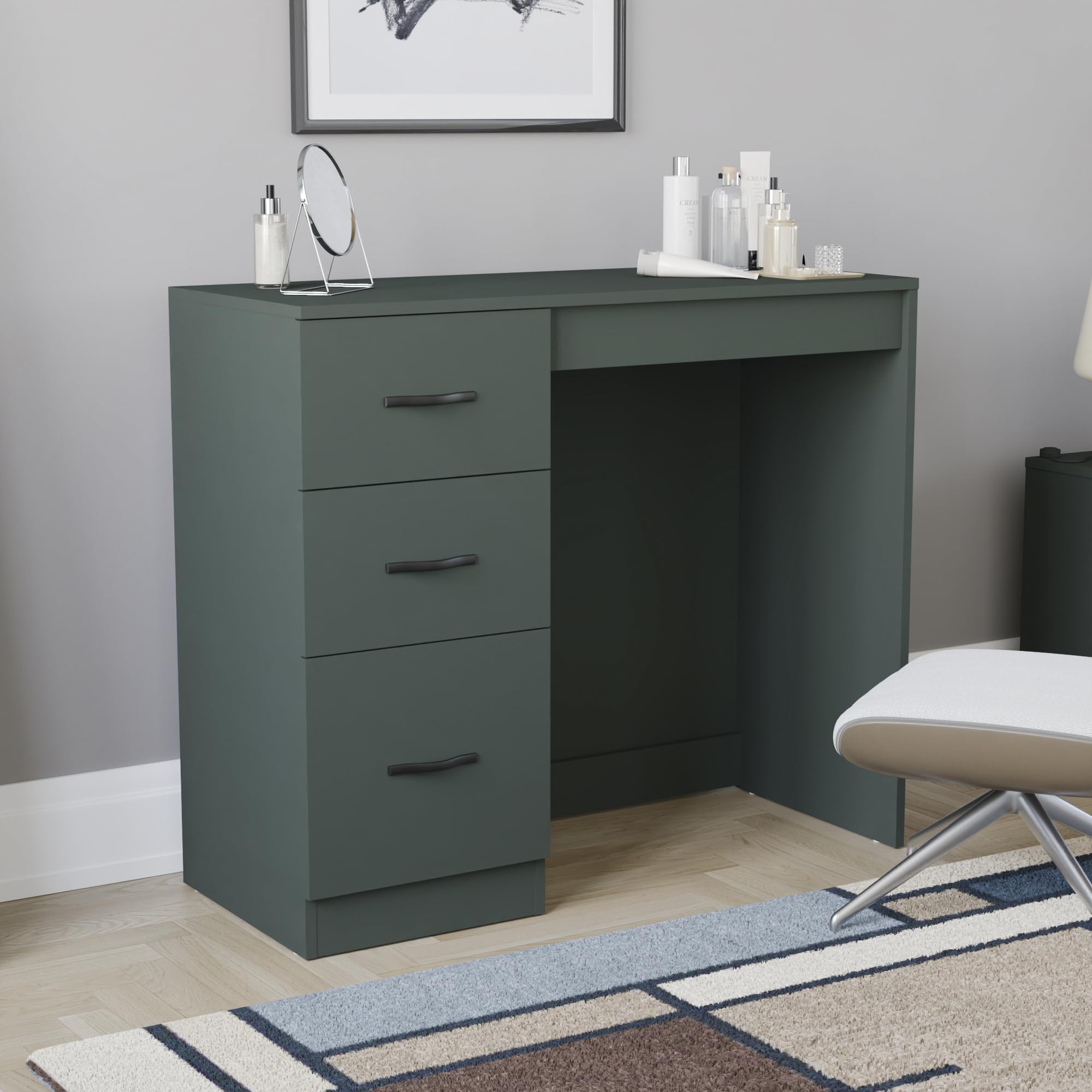 Vida Designs 3 Drawer, Dressing Table/Vanity Table, Makeup Desk - Riano Bedroom Furniture (Jasper Green)
