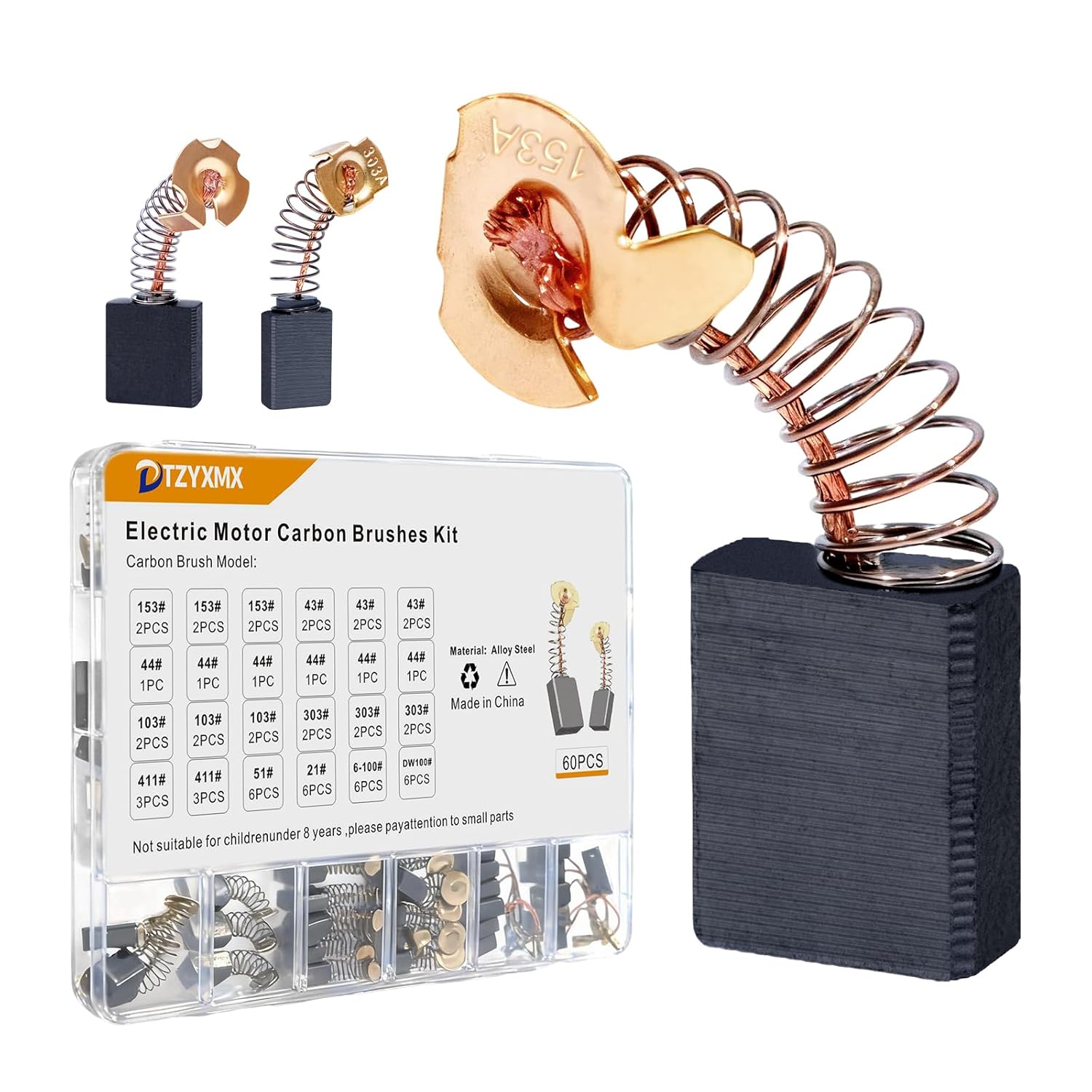60 Pcs Electric Motor Carbon Brushes Set by Size, 10 Models Power Tool Replacement Parts for Drills, Saws, Grinders, Motors