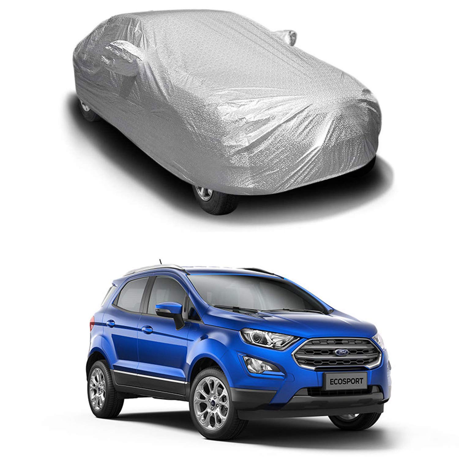 Oshotto/Recaro Spyro Silver Anti Reflective, dustproof and Water Proof Car Body Cover with Mirror Pockets Compatible with Ford Ecosports