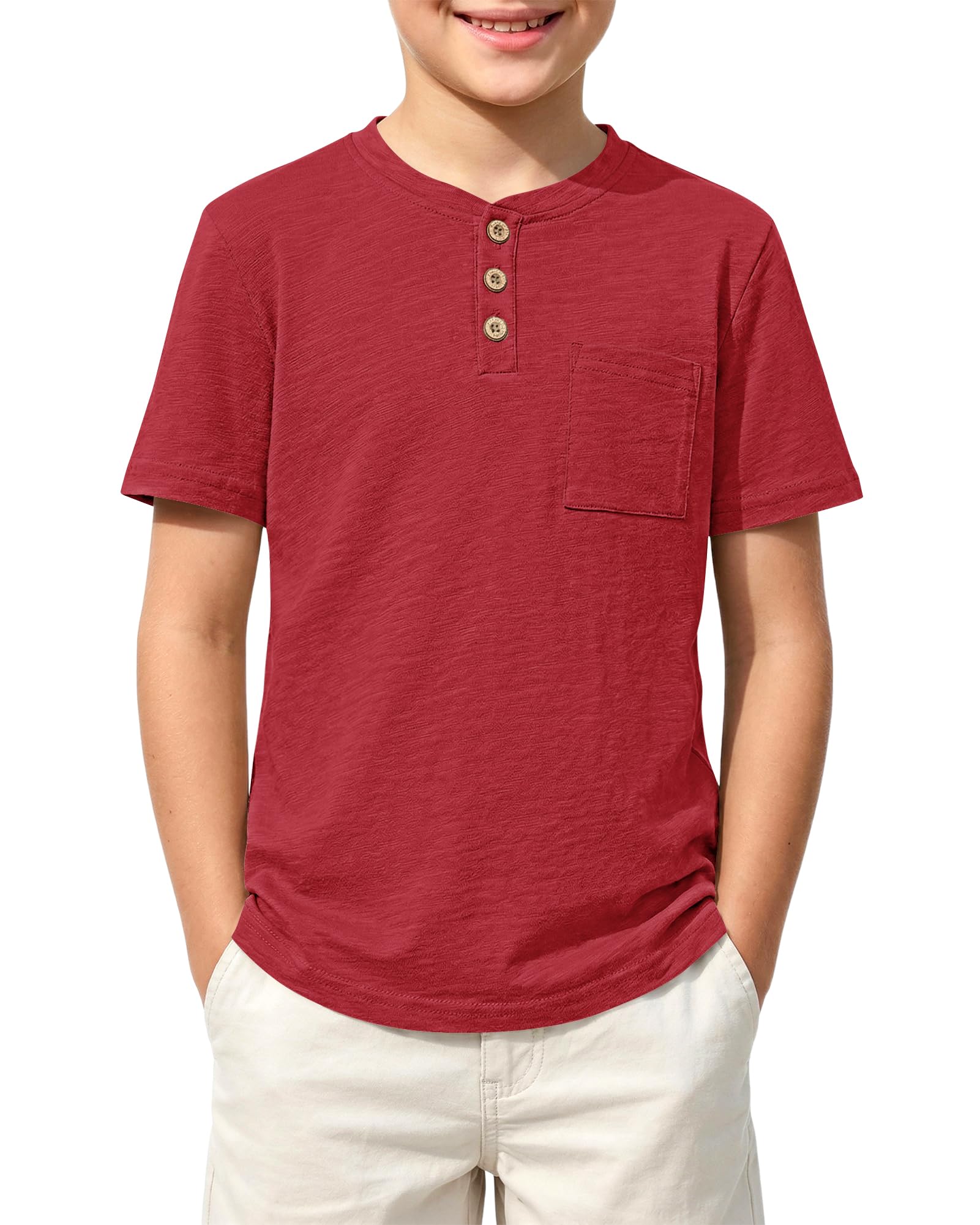 Jungen T-Shirt für Baumwolle Sommer Kurzarm mit Knopfleiste und Brusttasche einfarbig lässig für täglich