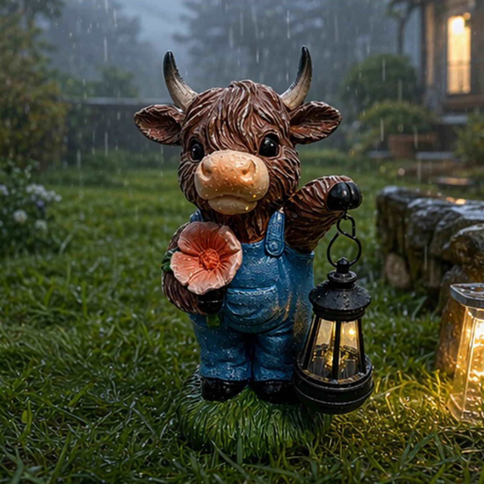 Statue di bestiame delle Highland, statuette illuminate a energia solare, divertente decorazione da giardino per cortile e patio, regali unici per gli amanti degli animali e spazi all'aperto