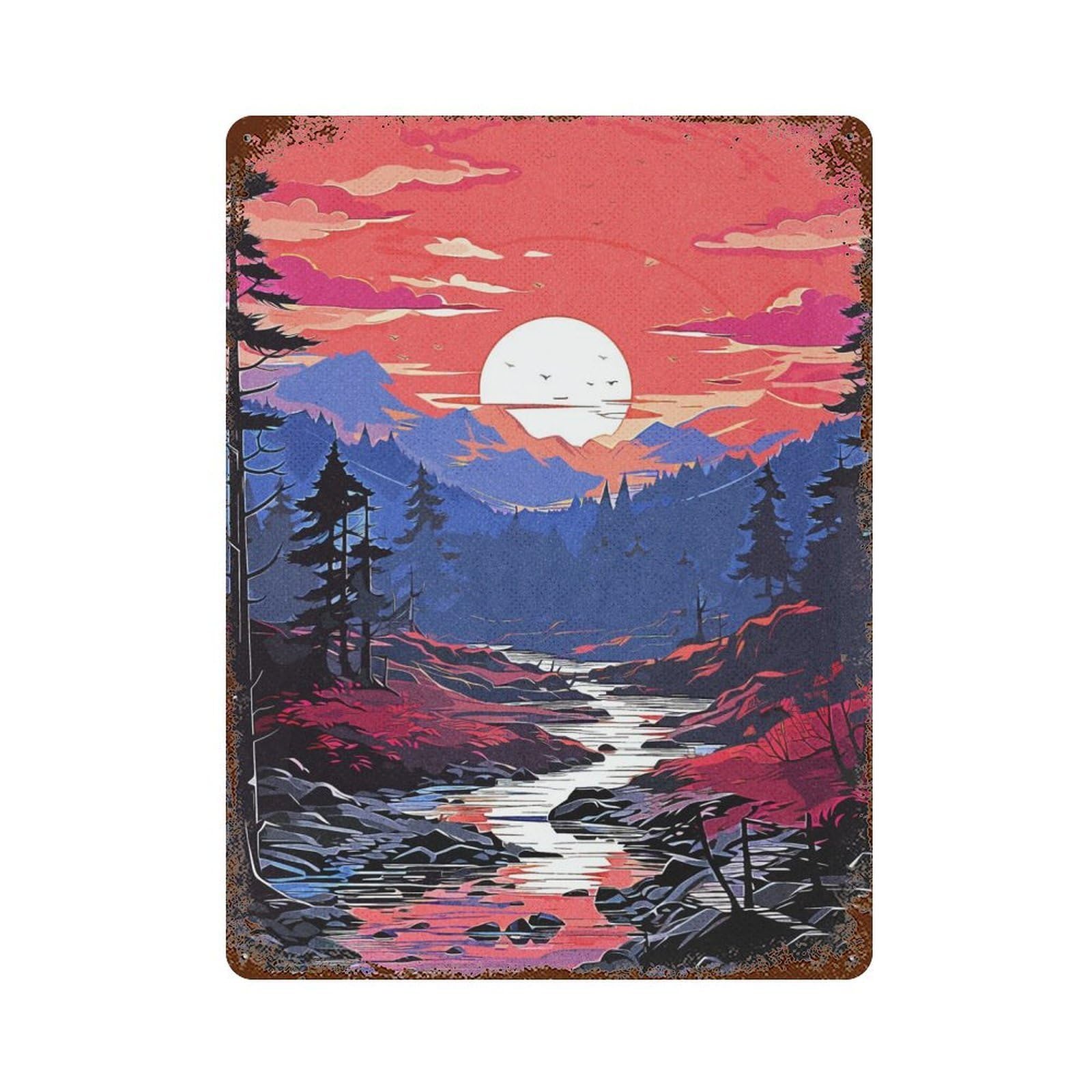 Rust Effect Twilight Beauty Distressed Metal Wall Sign 15.7"x11.8", Decorative Metal Wall Art for Living Room, Hallway And Home Decor