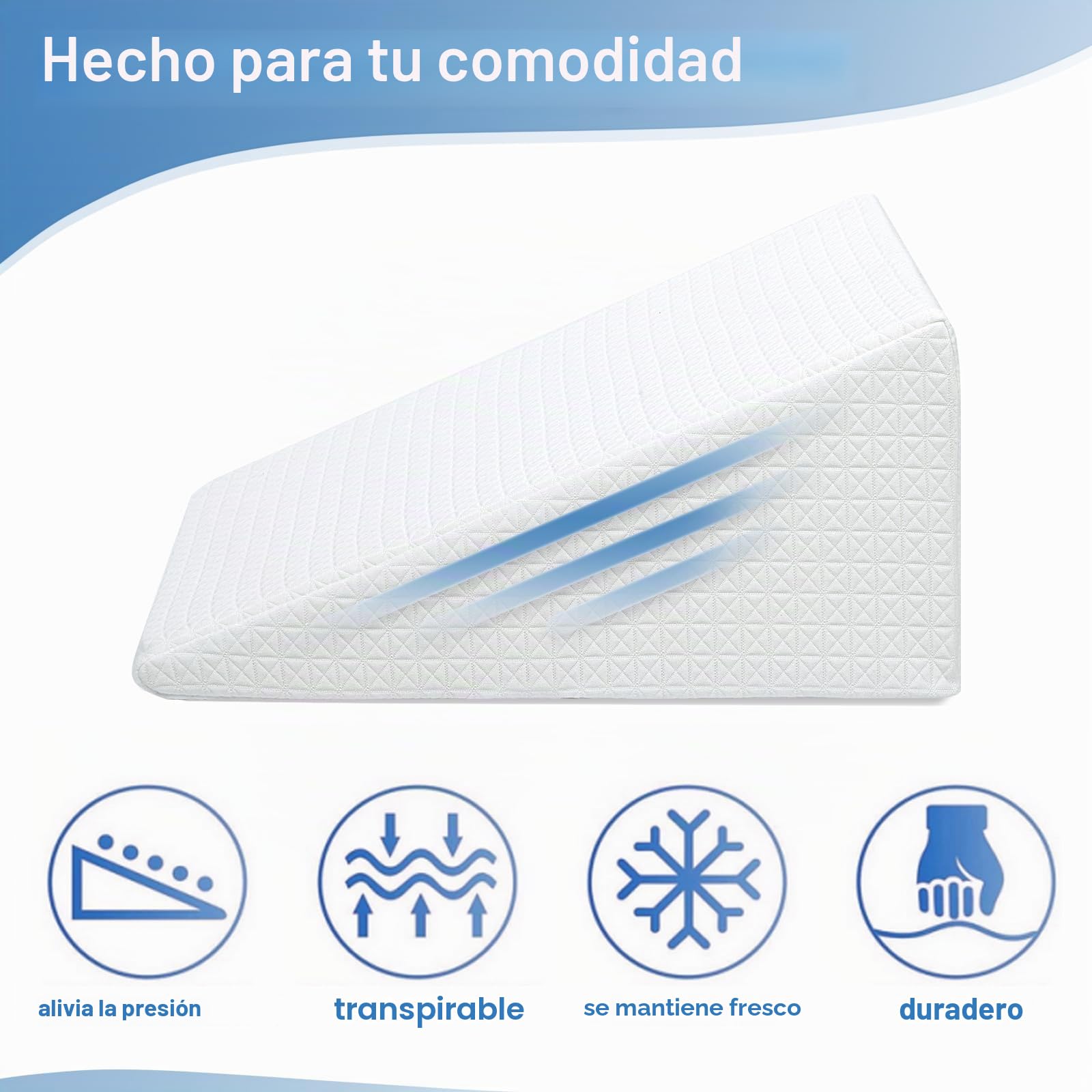 Almohada en cuña de espuma viscoelástica y espuma de alta densidad en estructura de doble capa Adecuada para cama y sofá como cojín para las piernas o para la espalda UN cojín en cuña como