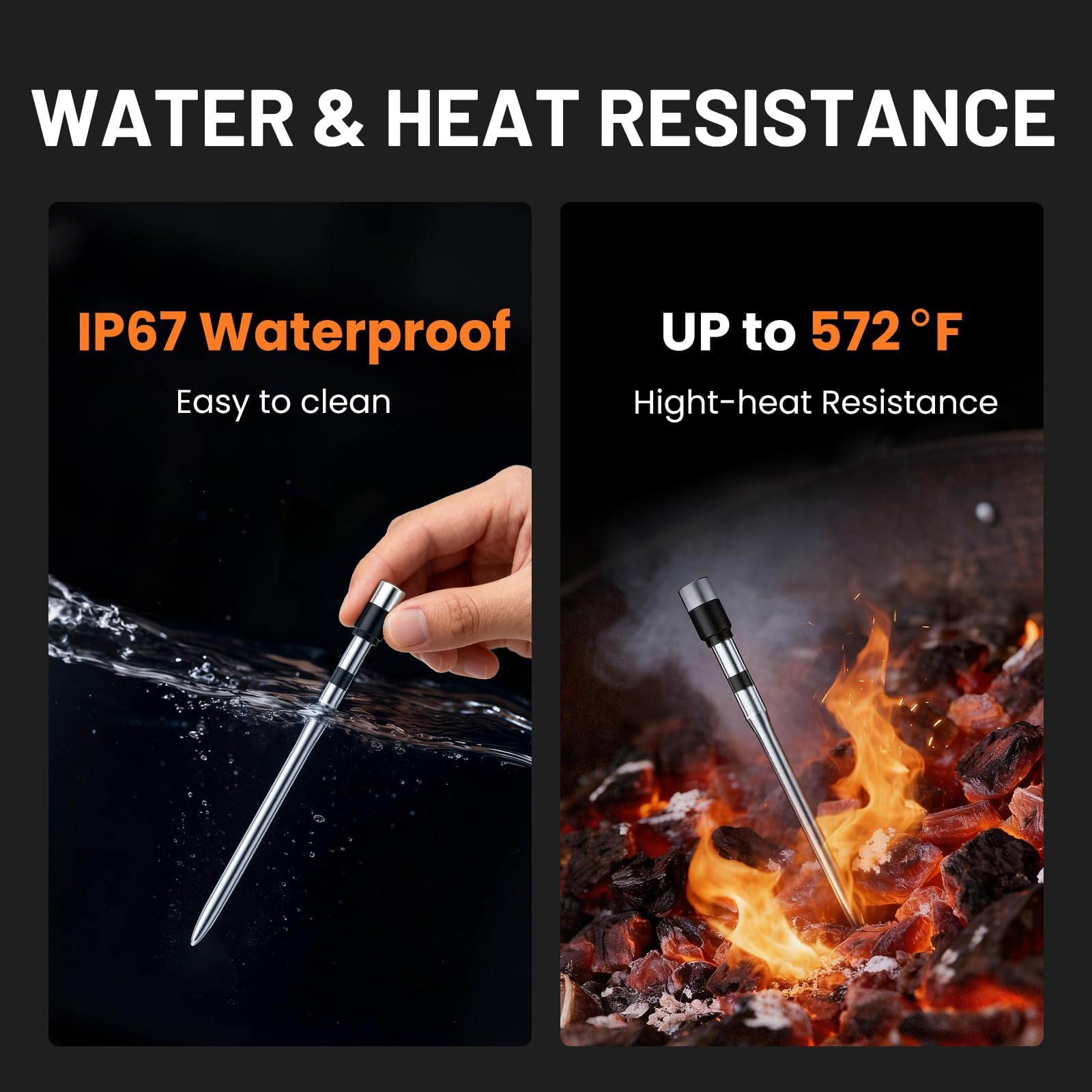 Smart Bluetooth Drahtloses Fleischthermometer, Echtzeitüberwachung Steuerung Digitales Thermometer mit Smart App, 2 Fleischsonden IP67 Wasserdicht Hohe Genauigkeit Perfekt für BBQ, Ofen, Grill