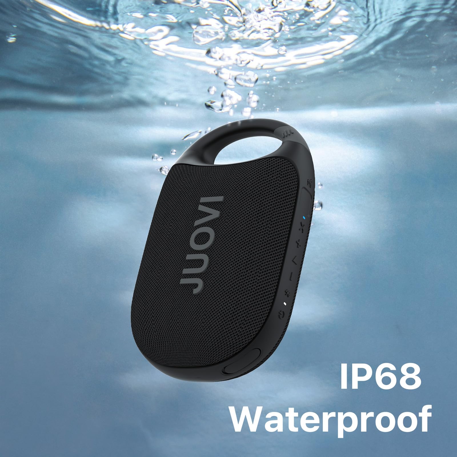 JUOVI Cassa Bluetooth Portatile, Audio Stereo, 24 Ore di Autonomia, Volume Alto, Bluetooth 5.3, IP68 Waterproof, Built-in Carabiner, per Spiaggia, Camera ed Esterno(Blu)