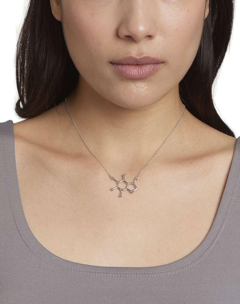 Caffeina Molecola Pendente Ciondolo con Collana | Realizzato in Argento Sterling 925, Placcato Oro e Oro Rosa