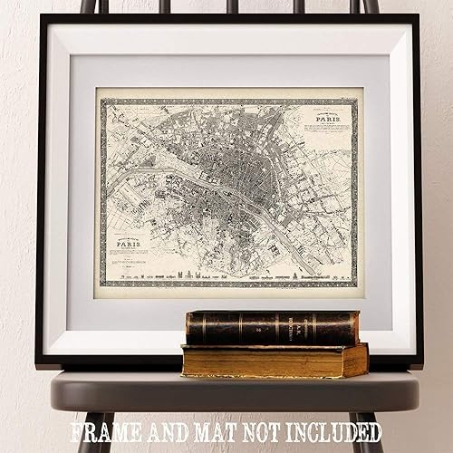Miniatura 3 de Póster vintage de 1844 con mapa de París Francia, 11 x 14 pulgadas, sin marco, detallado, mapa antiguo de la ciudad, arte de pared, cartografía
