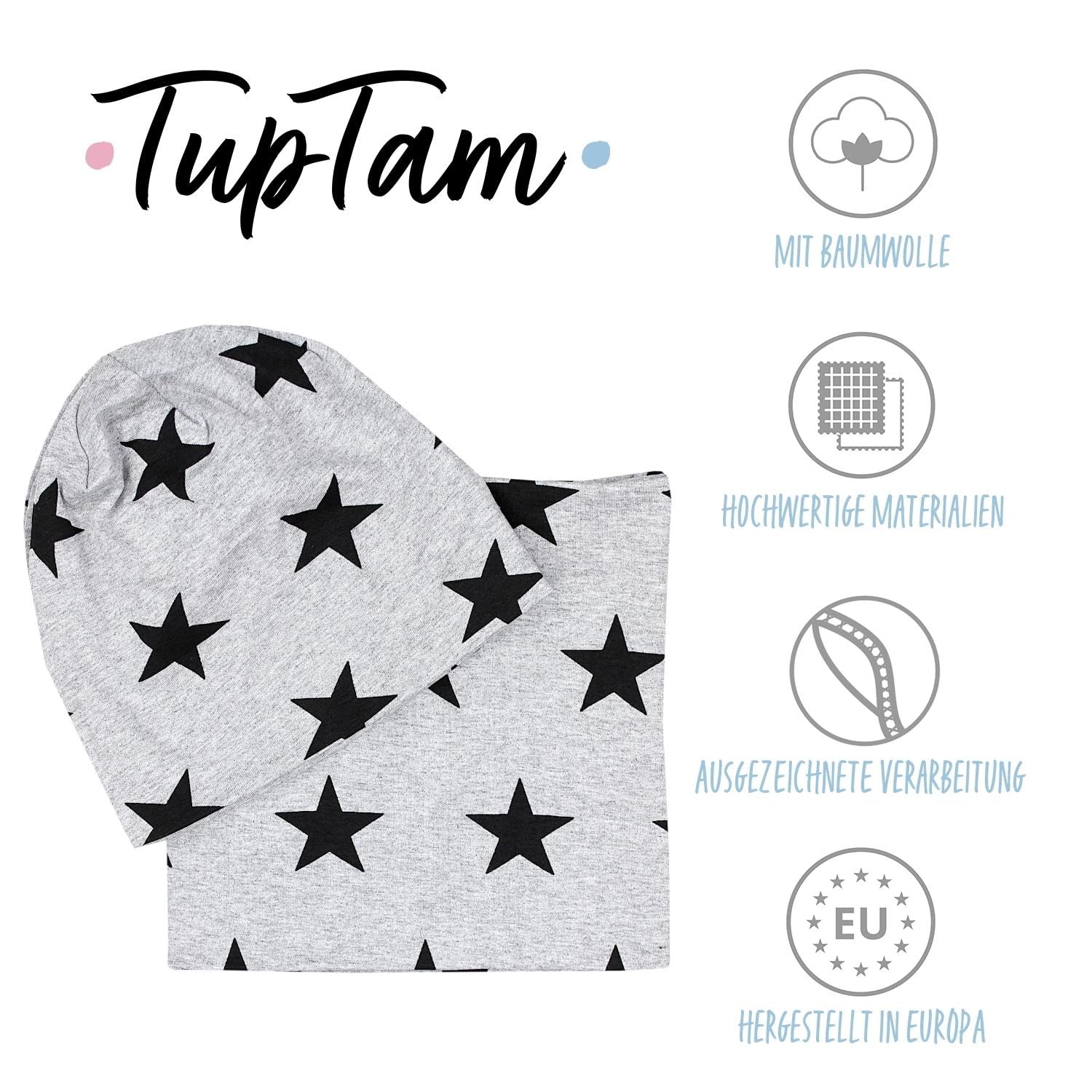 TupTam Chłopięca czapka beanie, komin dla dzieci, zestaw 2 szt., na jesień i zimę, czapka przejściowa z pętelką