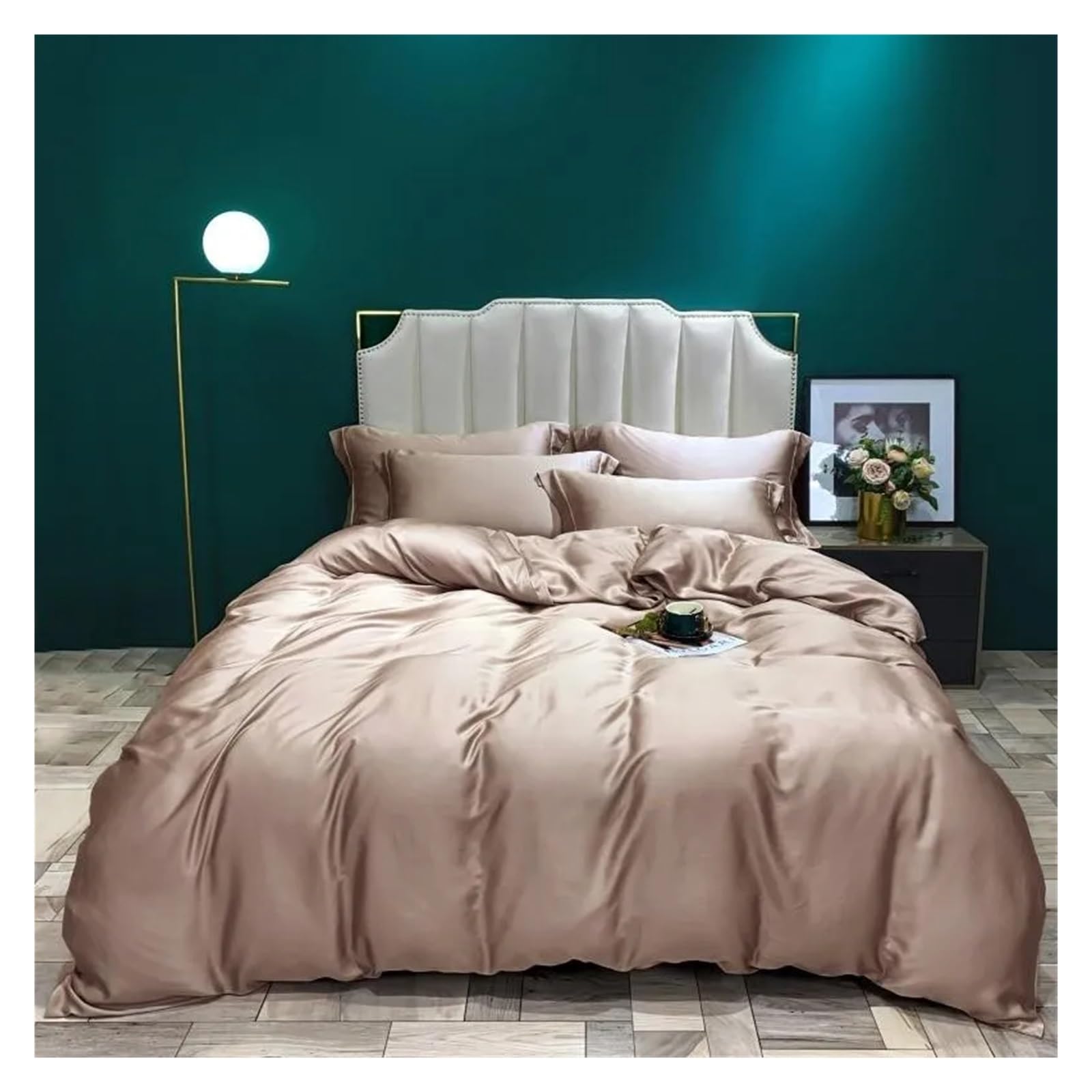 Sbcgfy E Duvet Cover Sets, Silk Cooling Duvet Cover Bed Sheet Pillowcases Queen King Family Oversiz Comforter Cover Bedding Set,-Queen Siz 1.8M Bed 4Pcs
