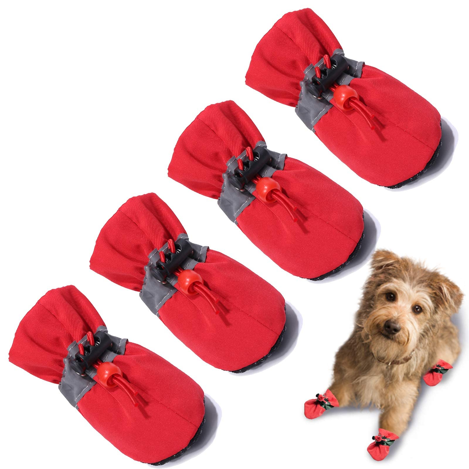 KASTWAVE Dog Boots, Dog Shoes Paw Protector, Waterproof Shoes for Dogs, Socks with Shoelace Pet Paw Protector for Indoor and Outdoor, Medium and Large Dogs 4PCS