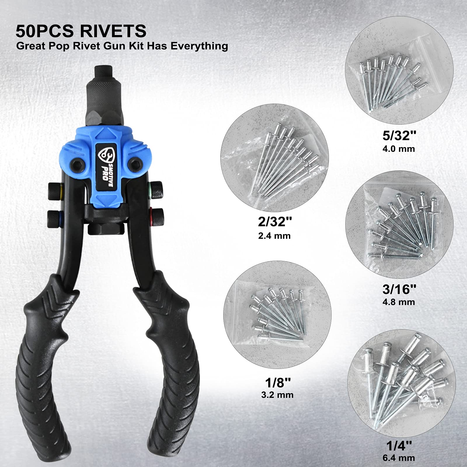 SMOTIVEPRO 5In1 Hand Rivet Gun Set, 10Inch Pop Rivet Gun Heavy Duty