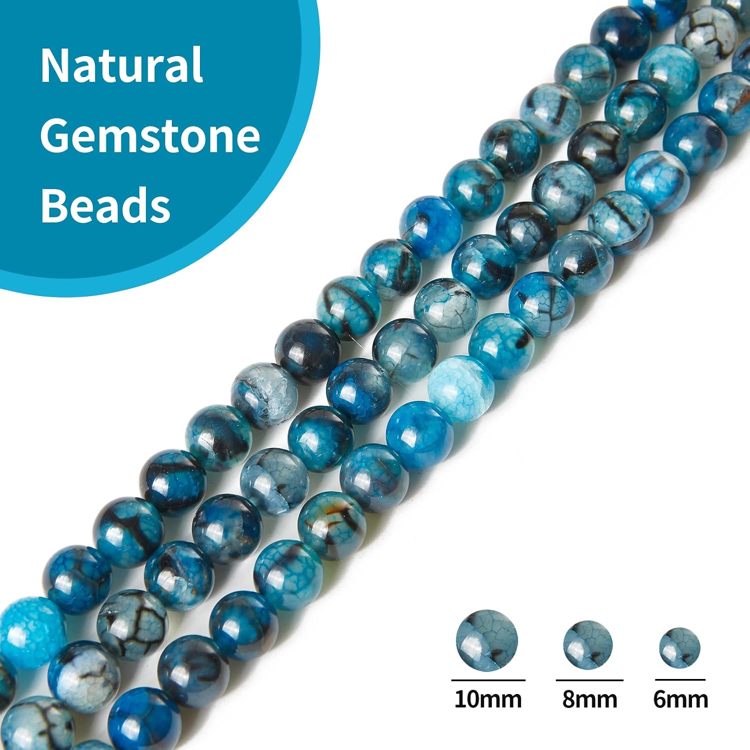 100pcs 8mm Blue Dragon Vein Agate Beads Natural Gemstone Beads Round Loose Beads for Crafting and Jewelry Making image 4