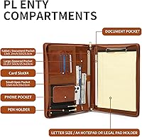 Vista 6 de YIWEN Handmade Leather Portfolio with Handle – Zippered Front Pocket, Clip for Letter Size Notepad, Business Travel Padfolio