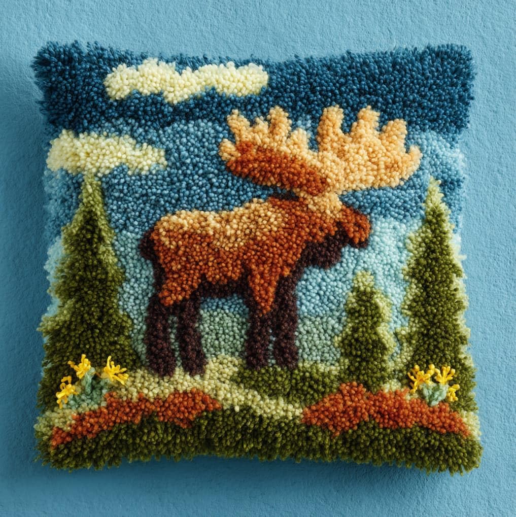AxiangziK Latch Hook Cushion Kit 43x43cm,Moose