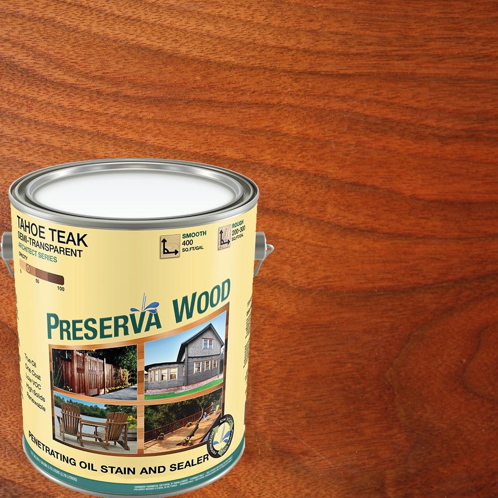 Preserva Wood 1 Gal. 100 VOC Semi-Transparent Oil Based Tahoe Teak Exterior Stain