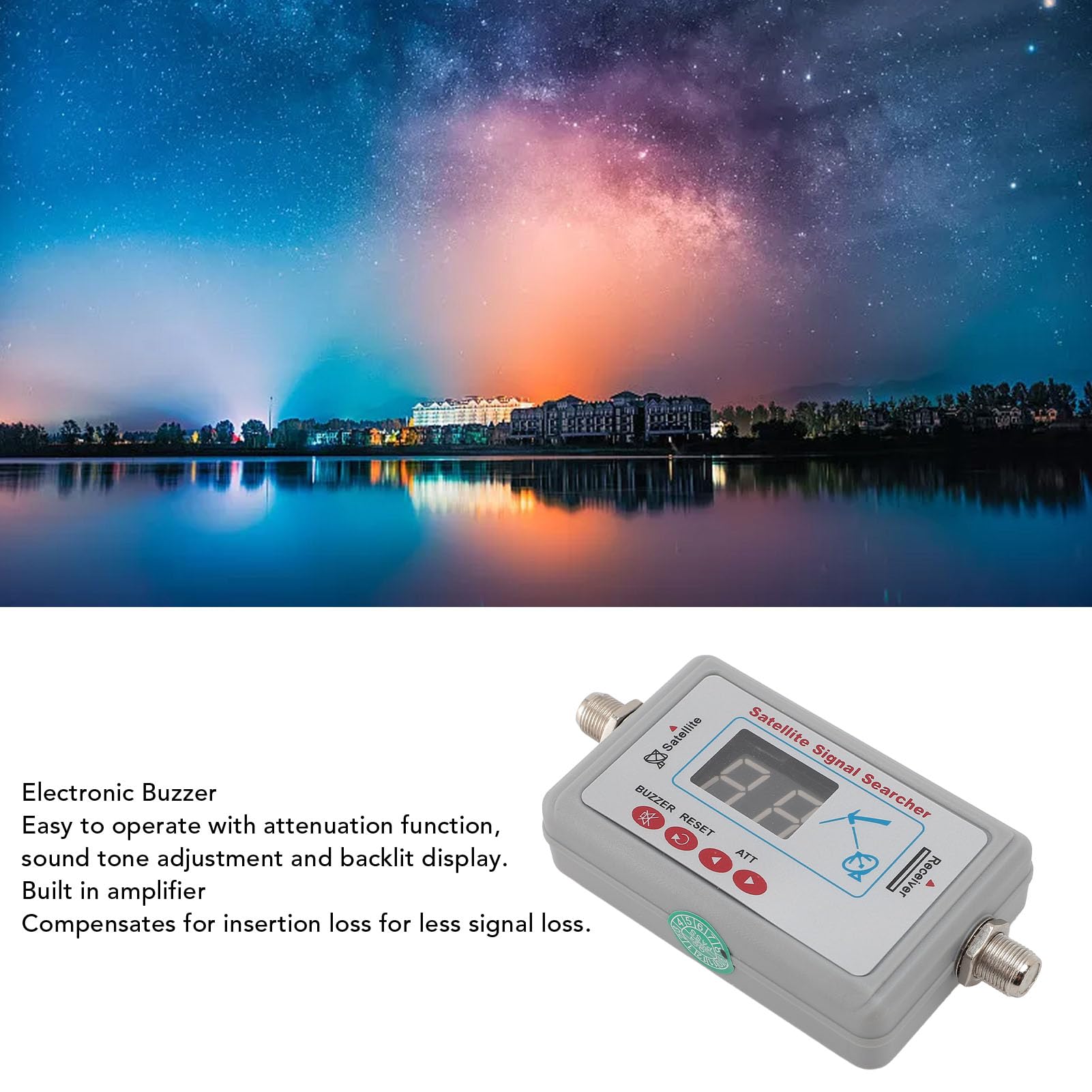 Buscador de Señal Satelital 950-2150MHz con Amplificador de Zumbador, Retroiluminación, Buscador de Señal Satelital Fácil para LNB, Receptor, Medidor de Buscador de Señal