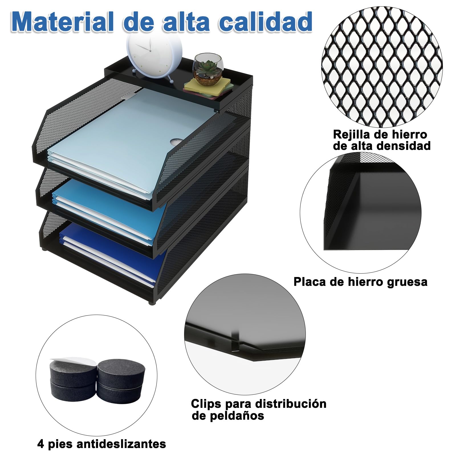 PUNCIA Bandeja para Cartas A4 Archivador de Documentos 3 Bandejas Metal Escritorio Organizador de Archivos Bandeja de Papel Almacenamiento para Oficina Sala de Trabajo Escuela Oficina Negro