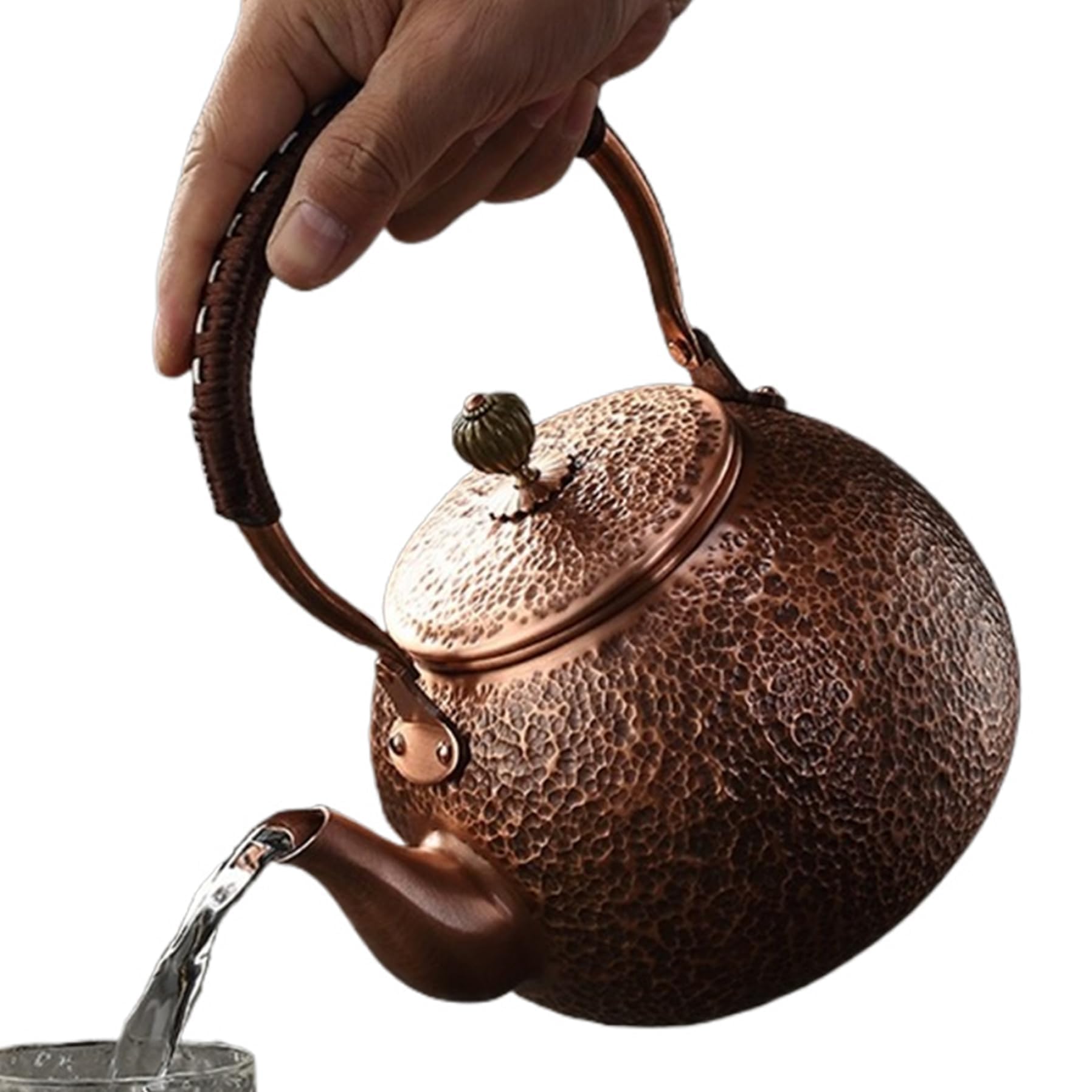 Tetera De Cobre, Tetera De Cobre Rojo De 1500 Ml con Mango Antideslizante, Tetera Martillada Vintage con Orificios para Filtro, Té para Tetera Superior De Estufa
