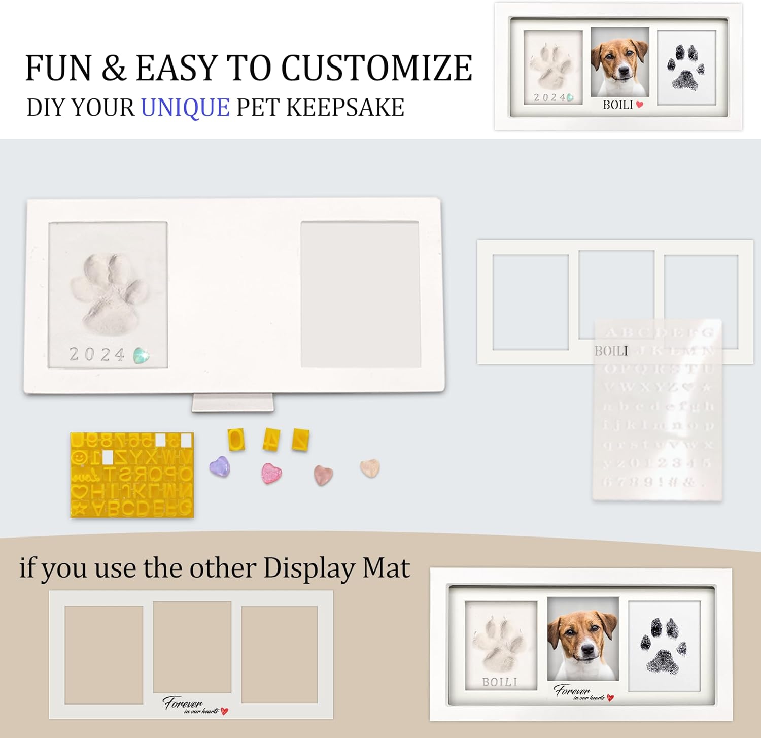 MYPAWLETS Paw Print Frame Kit,Dog/Cat Paw Print Kit,Soft Pawprint Clay&Clean Touch Ink Pad,Pet Paw Print Impression Kit with Customization Tool,Wooden Pet Memorial Frame,DIY Dog Lover Gifts-White - Image 5