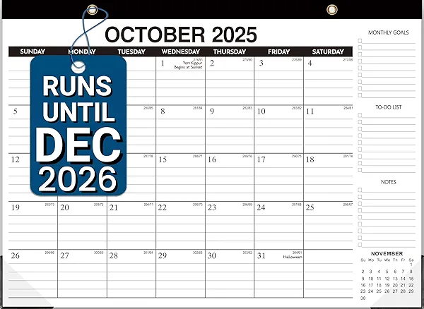 Desk Calendar 2025-2026 - 18-Month Large Desk/Wall Calendar, Through December 2026, 17" x 12", Thick Paper, Large Ruled Blocks, Clear Plastic Cover – Perfect for Home School & Office Organization