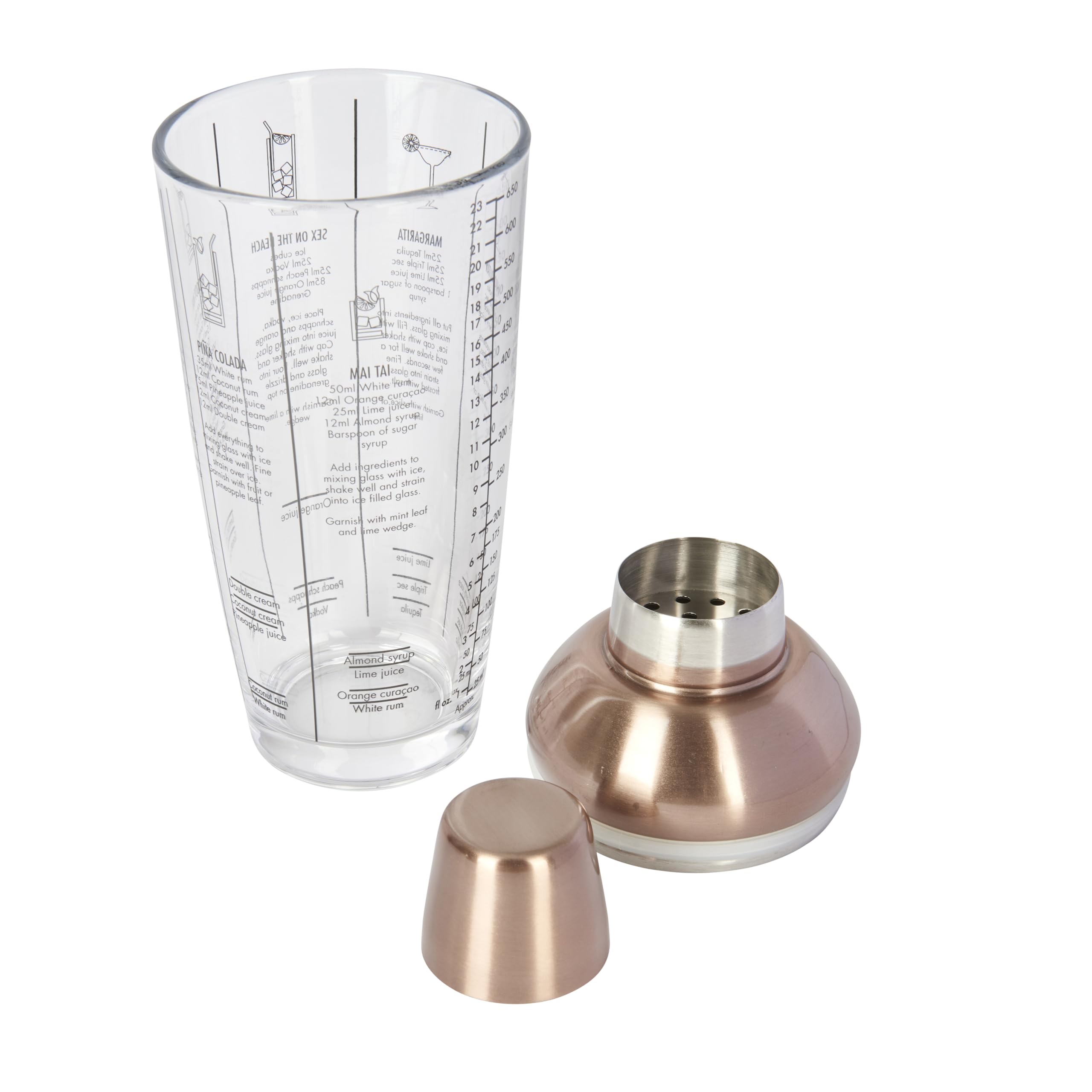 BarCraft Shaker per Cocktail in Vetro 650 ml, Shaker Caffe freddo, Boston Copper