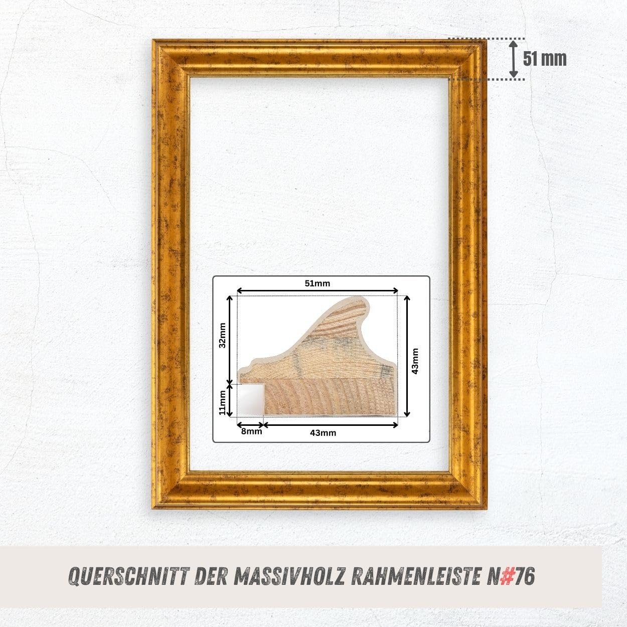 N°76 Barock Bilderrahmen 20x20 cm Bildmaß, Gold, Massivholz