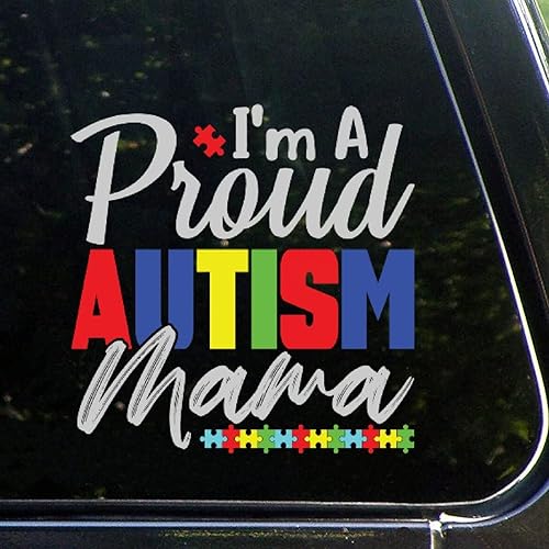 Miniatura 1 de Calcomanías para automóvil con texto en inglés "I'm A Proud Autism Mama", calcomanías de vinilo divertidas para auto, calcomanías de vinilo
