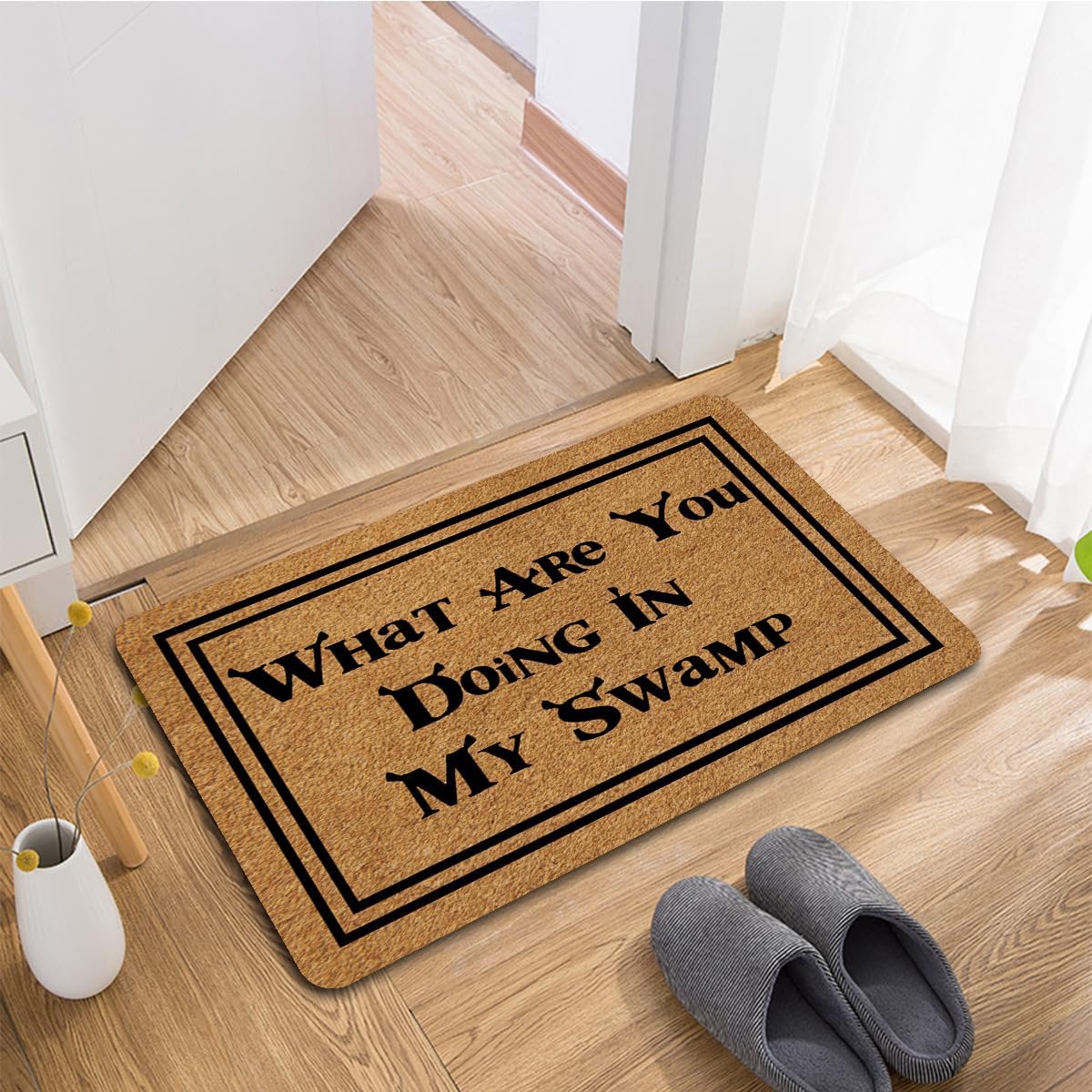 Welcome Mat What are You Doing in My Swamp Funny Doormat for Home Entrance (23.6 X 15.7 inch) Polypropylene Fabric Top with Rubber Back Doormat for Front Door Indoor Outdoor Rug
