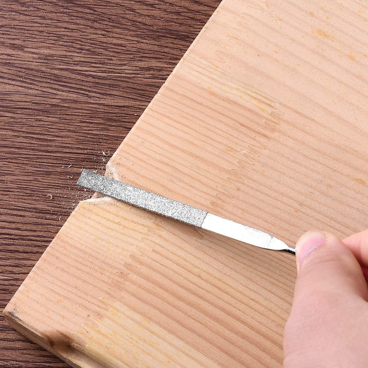 Kit di File Metallici a Forma Piatta, 4 Pezzi Mini Set di Diamanti Artigianale Legno Raspa