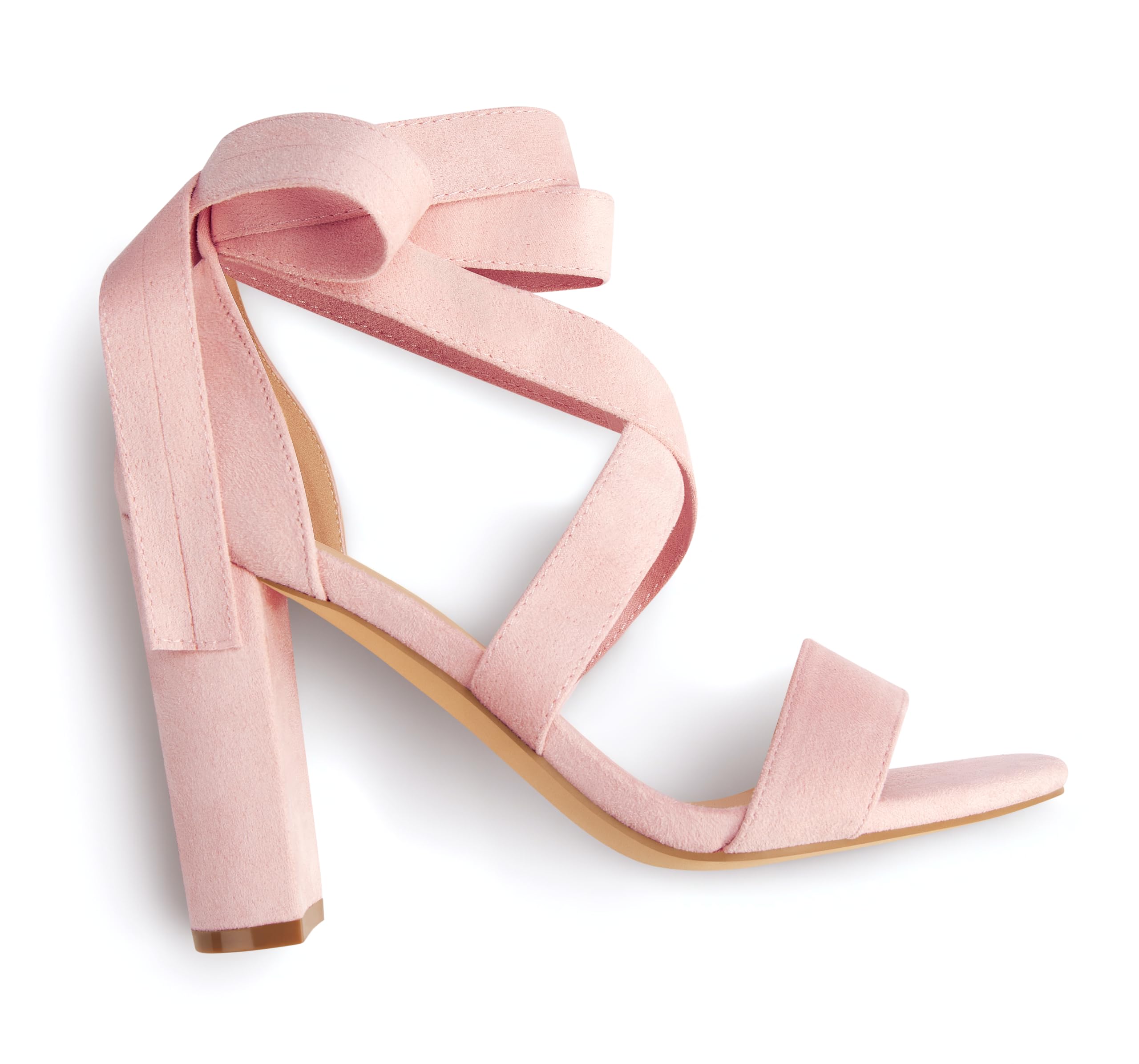 Strappy Heels for Women Chunky Heels High Heeled Sandals with Lace Up Fahsion Casual Nude Block Heel Sandals