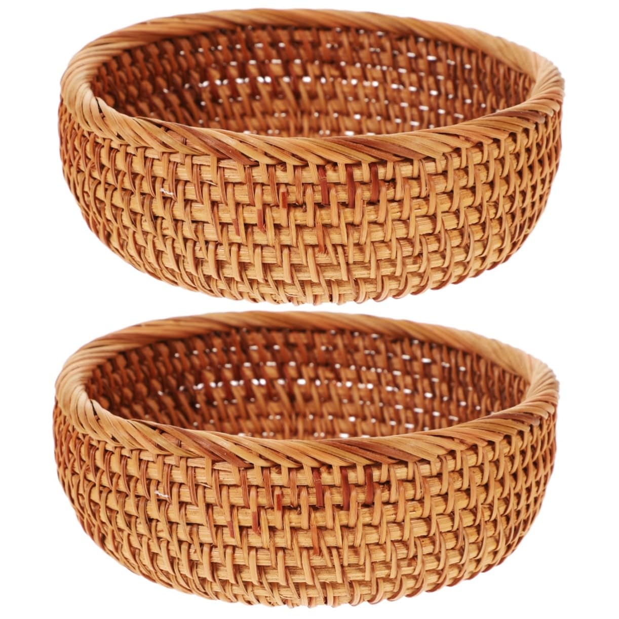 KICHOUSE 2pcs Rattan Bread Basket Rustic Basket Bread Holder Wicker Bread Basket Rattan Round Fruit Basket Fruit Vegetable Basket Storage Baskets Household Woven Fruits Basket Yellow Vine