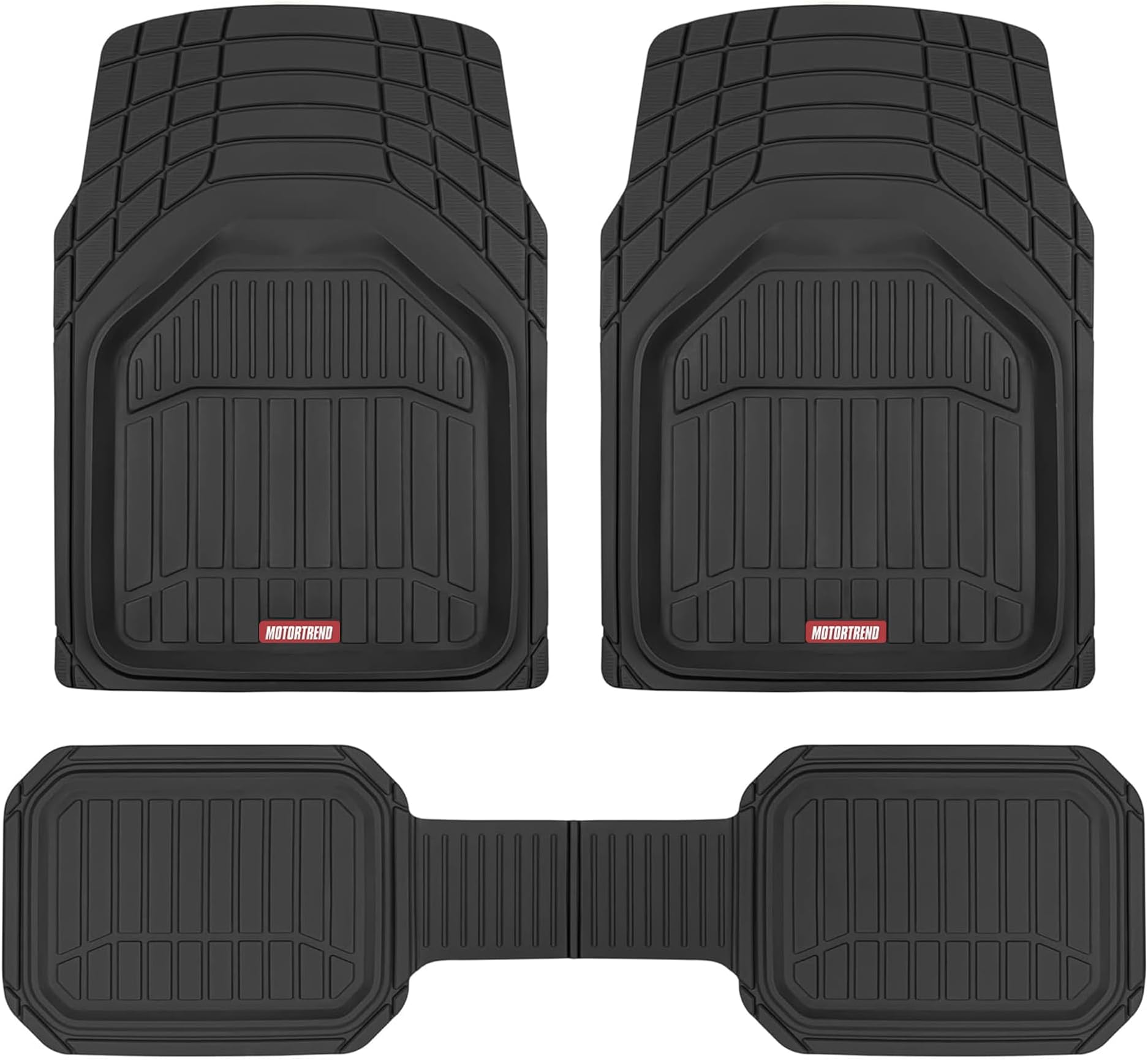 943-BK FlexTough Defender Car Floor Mats -Next Generation Deep Dish Heavy Duty Contour Liners for Car SUV Truck & Van-All Weather Protection, Trim to Fit Most Vehicles Black