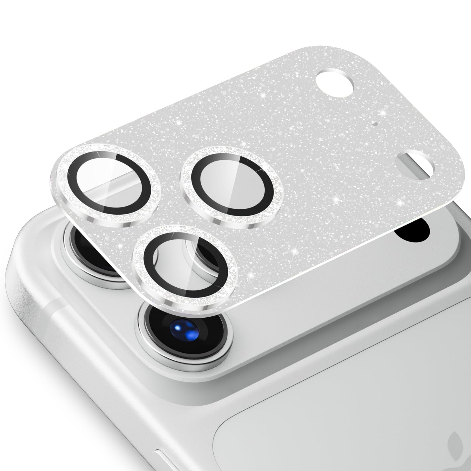 Podick カメラカバー iPhone17 Pro Max用 カメラフィルム キラキラ 9H強化ガラス アルミ合金 耐衝撃 いphone17pro max カメラ保護 高透過率 キズ防止 露出オーバー防止 一体化 全面保護 気泡ゼロ 指紋防止 貼り付け簡単 アイフォン17プロマックス 対応 レンズプロテクター(17ProMax,シルバー)