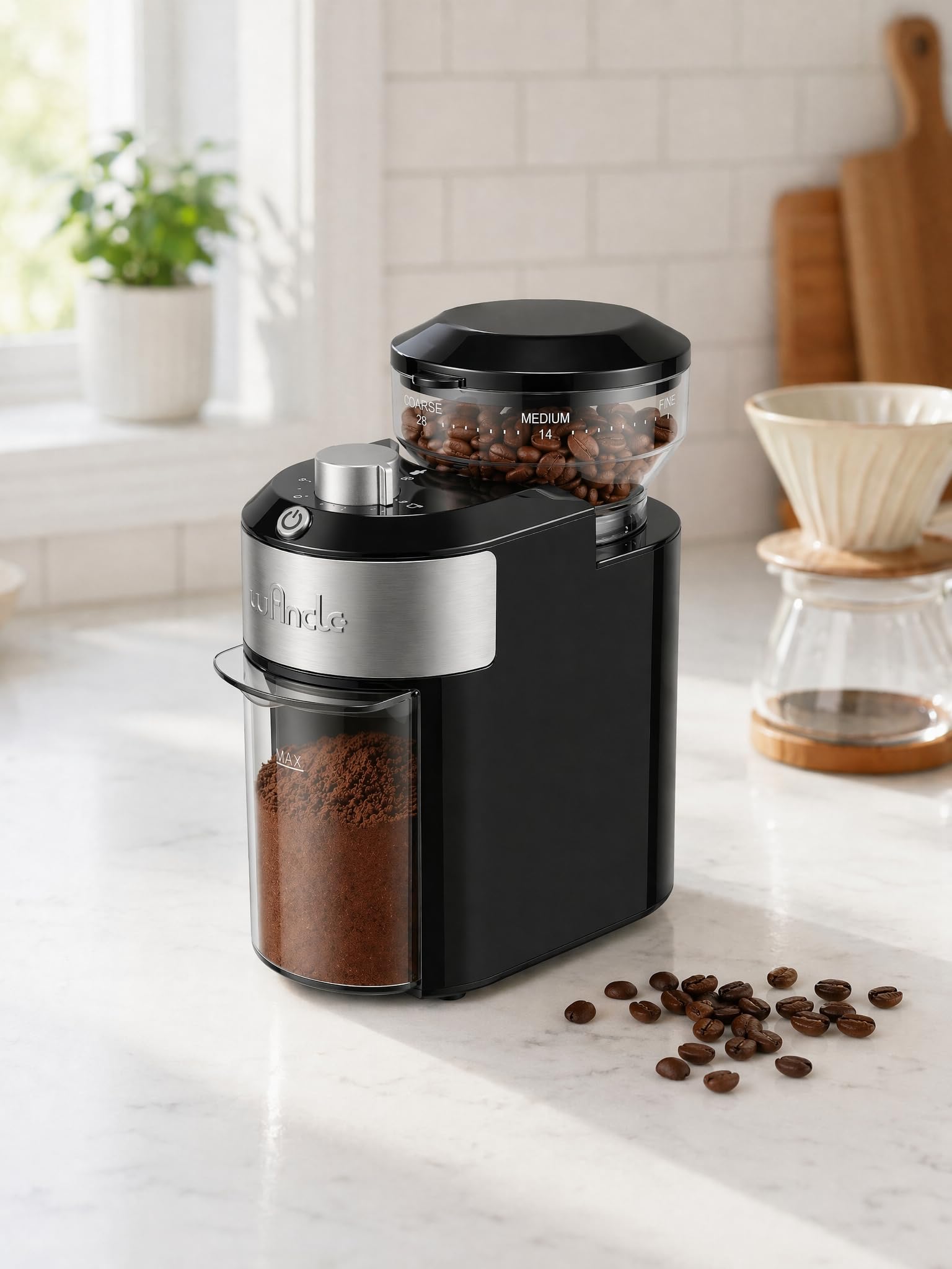Wancle Macinacaffè – Macinacaffè elettrico regolabile con 28 livelli di macinatura - macinatura precisa per 2-12 tazze - Per Espresso, caffè filtro e French Press, 220V
