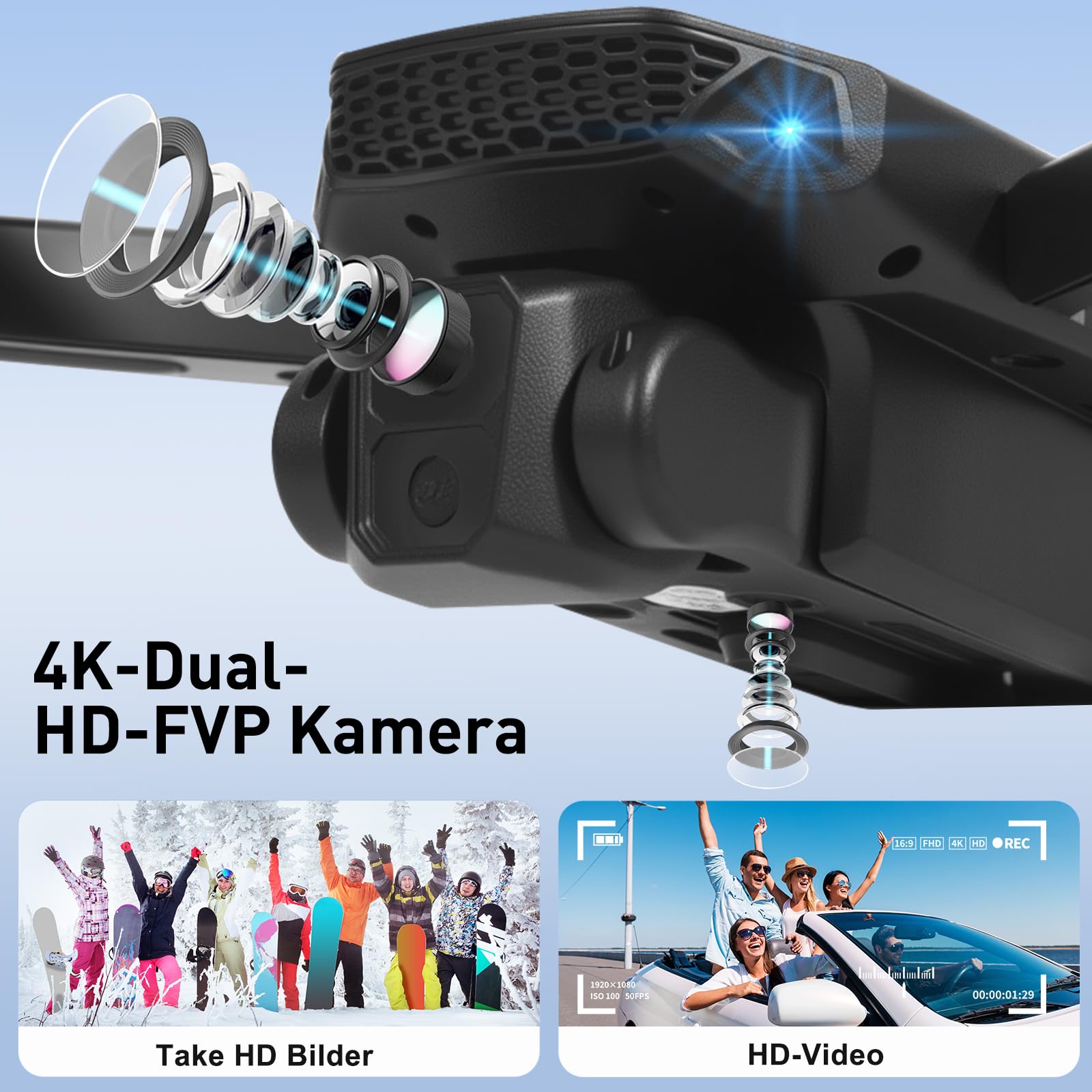 Drohne mit Kamera 1080P,RC FPV Faltbar Quadrocopter,90° verstellbare Linse,3D Flip,Headless Mode, bürstenloser Motor,Start/Landung mit einer Taste,Höhenhalte,Geschenke für Anfänger und Kinder