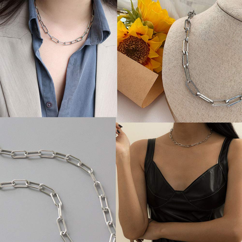 Naszyjnik z łańcuszkiem spinacza Pozłacany Dainty Link dla kobiet dziewczynki Spersonalizowana minimalistyczna biżuteria Silver-5mm