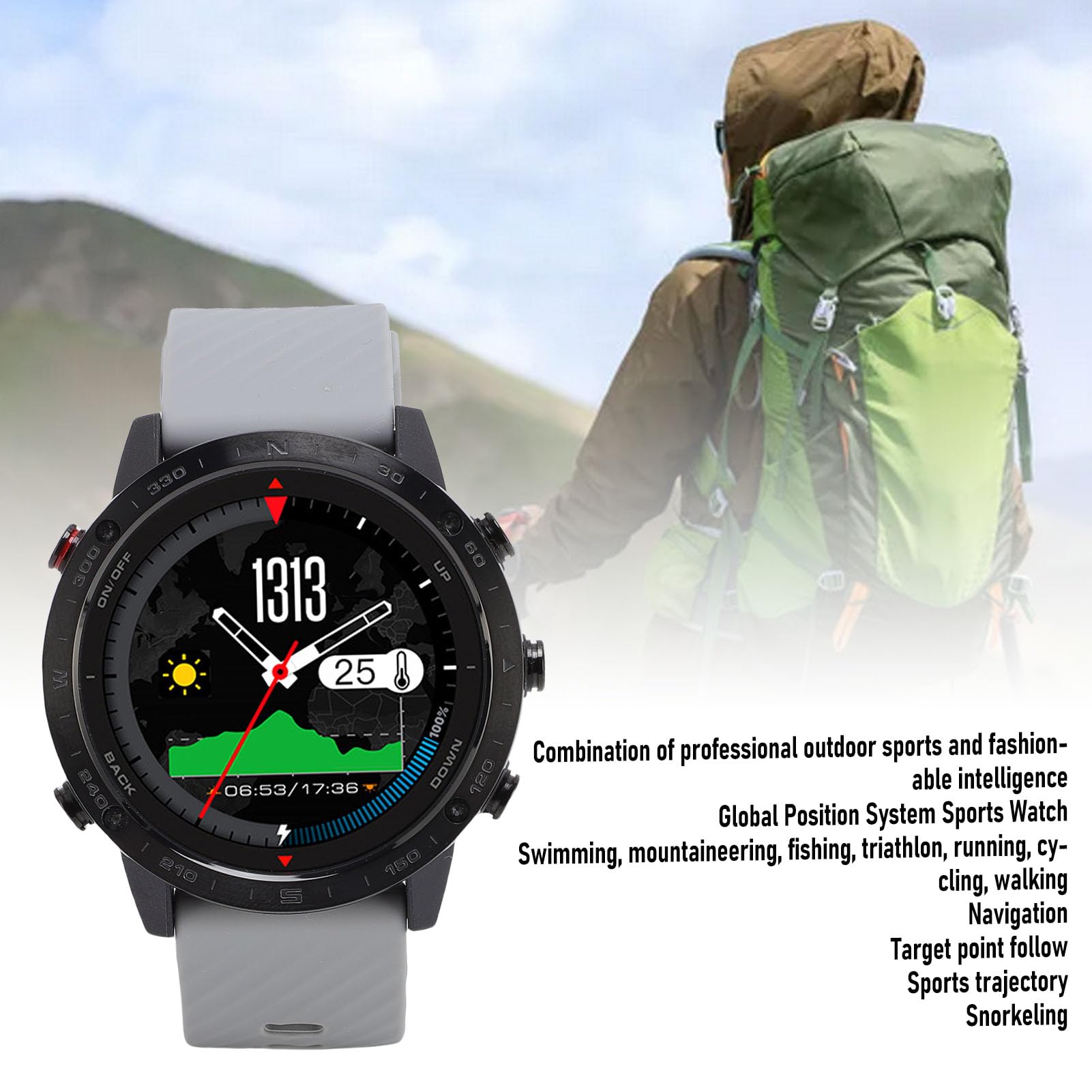 Generic Smartwatch, 1,3 -calowy Barometr Inteligentny Ekran Sportowy dla Długiej żywotności Baterii Lekkie Powiadomienie o Wyścigu (BLACK)