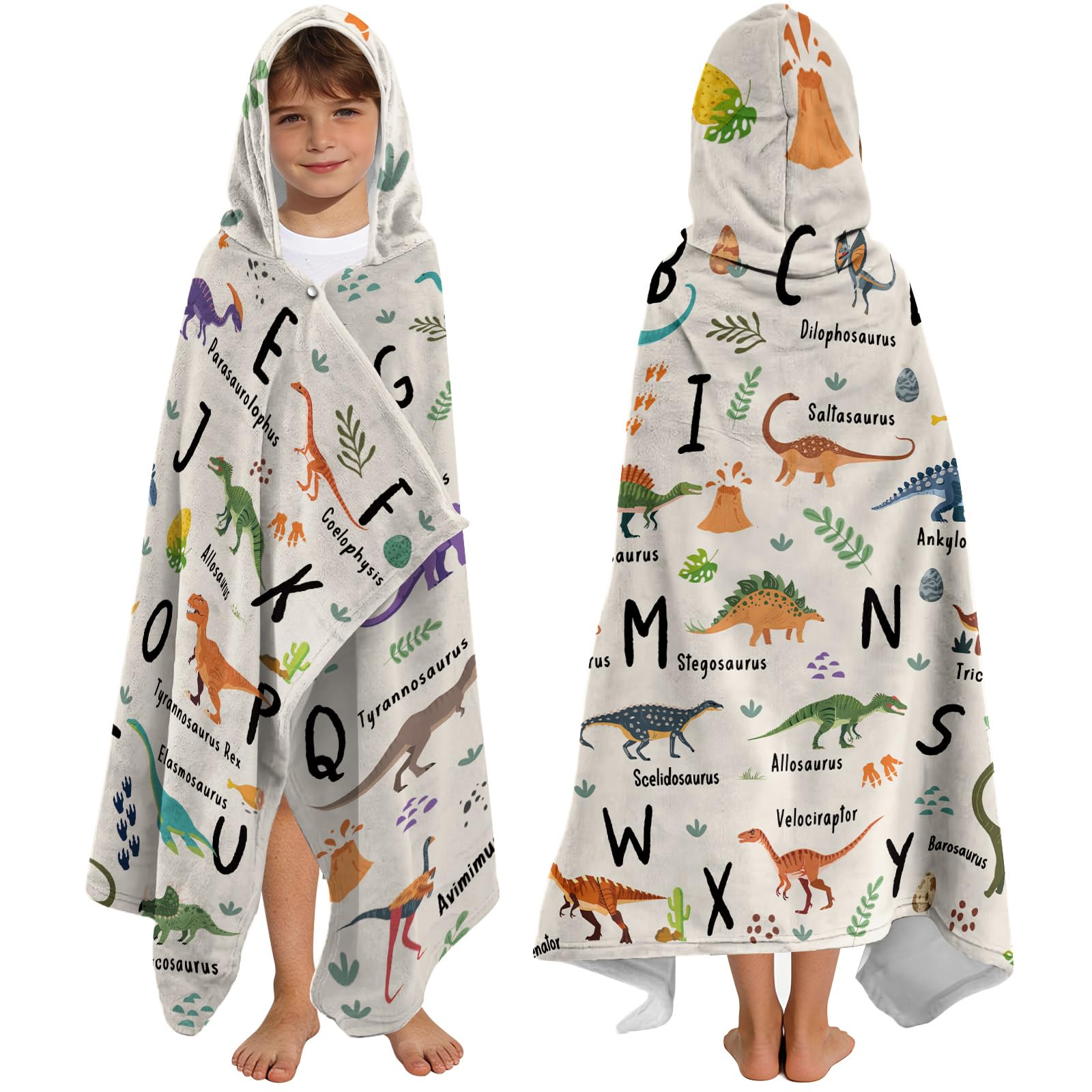 Yasrlvun Boys Dinosaur Hooded Towels For Kids 127X76cm Poncho Towels For Kids Teens Beach Towel For Swimming Pool Cute S Wearable Bath Towel