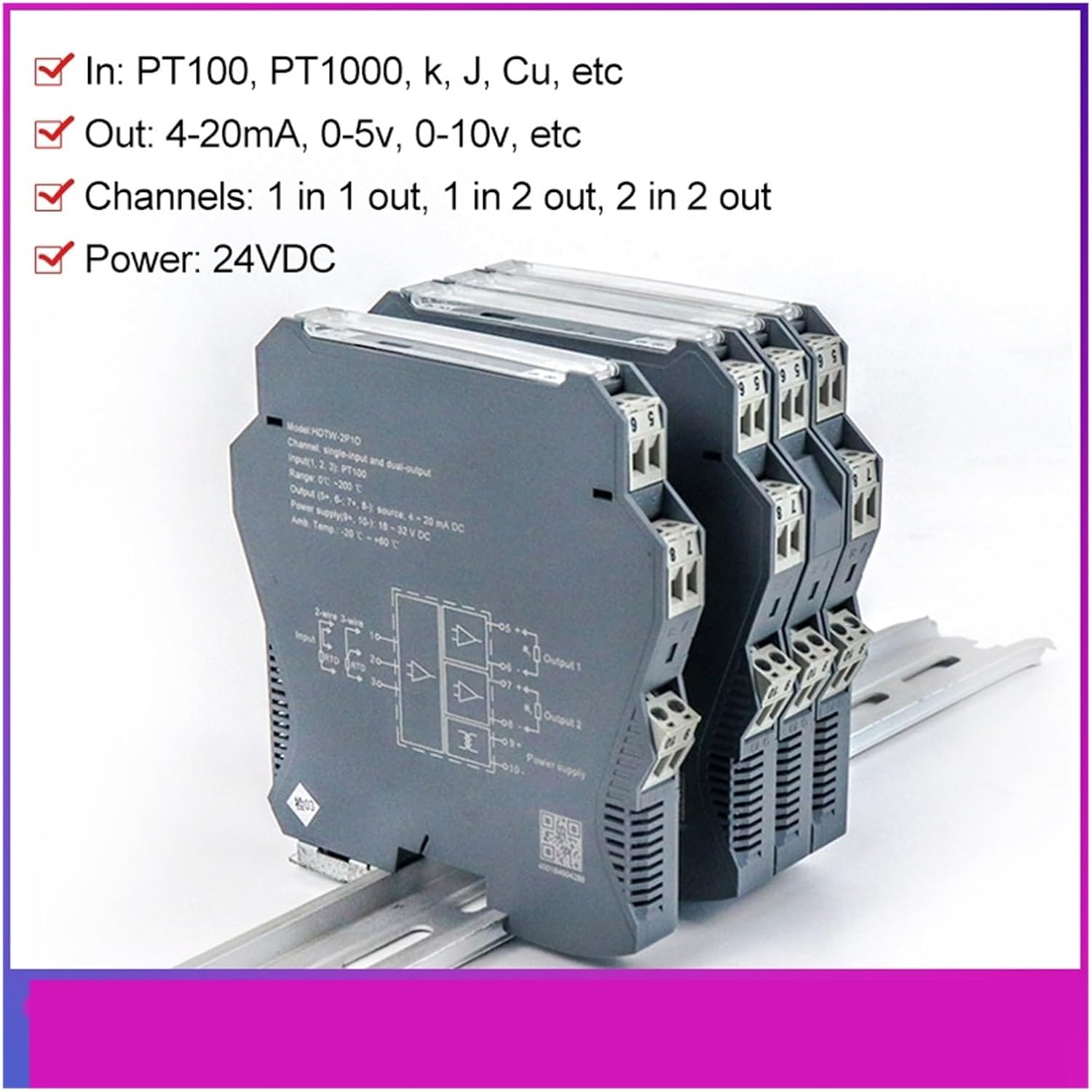 1pcs Signal Isolator Loop Powered 4-20mA/0-20mA/0-5V/0-10V Signal Transmitter 18-32VDC Power(4-20mA in and Out,1 in 4 Out)