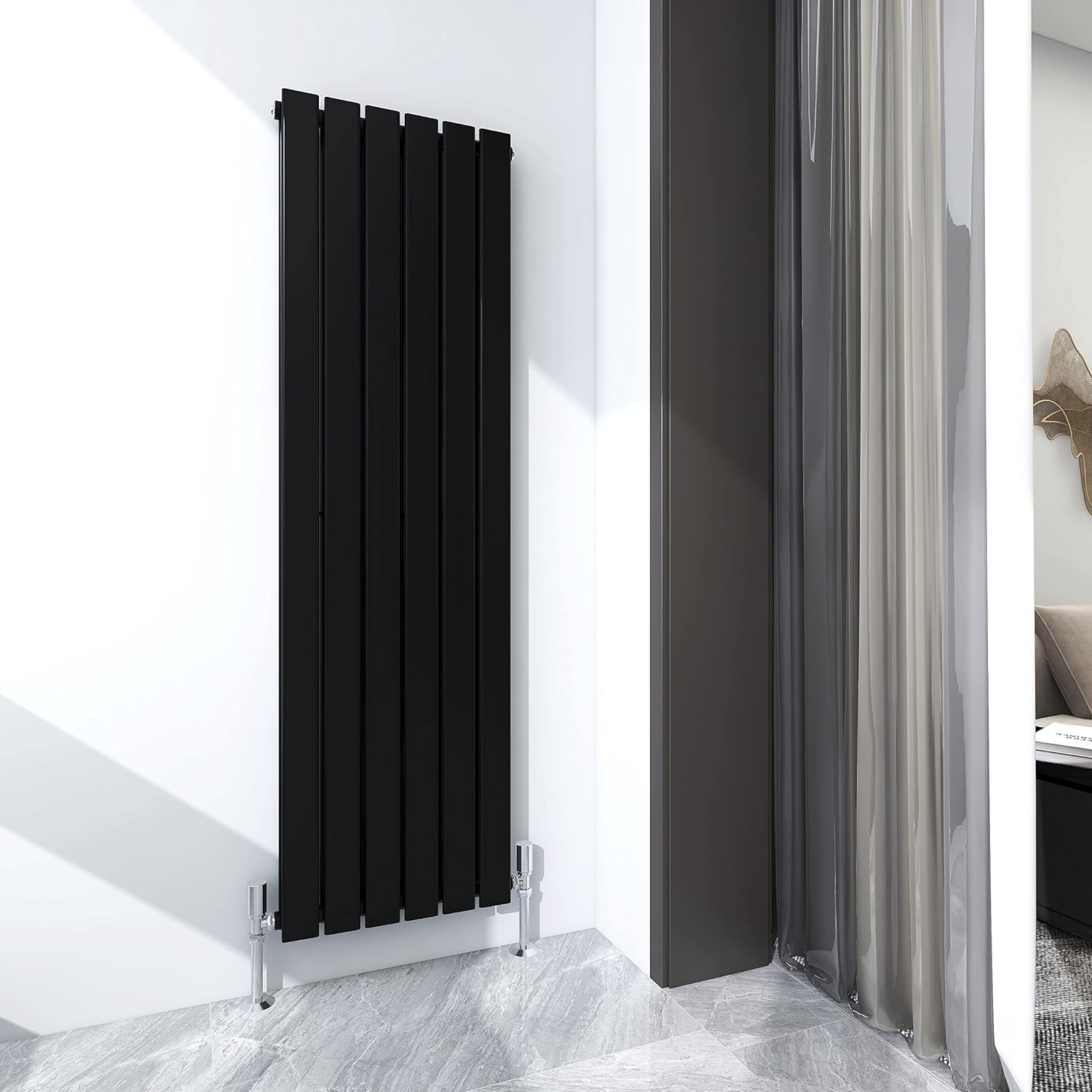 mcc direct Vertical Radiator Double Flat Panel 1600x408mm Designer Vertical Radiator(Black)
