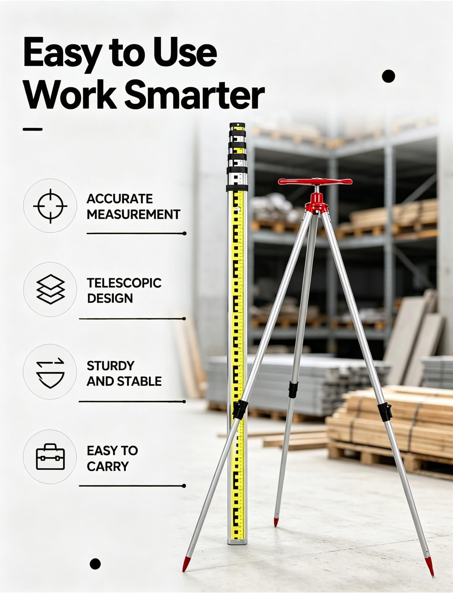 Varilla telescópica aluminio poste graduado medición altura nivelación | Herramienta topográfica portátil con escala clara for construcción y mediciones en exteriores(9.84 ft/300 cm)